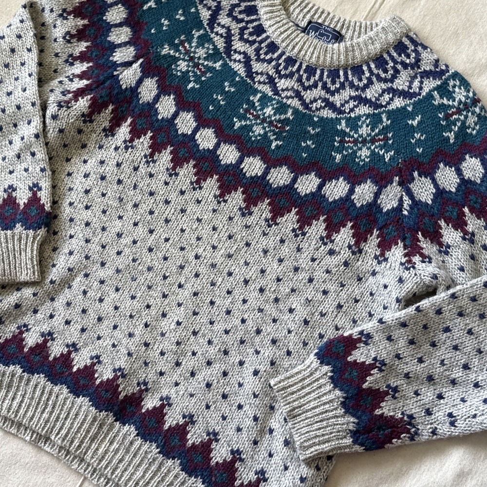 Vintage 80s Woolrich Fair Isle Sweater 100% Wool Sz M Après-Ski Cabincore